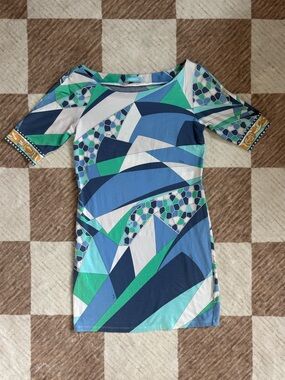 Emilio Pucci Multicolor Blue & Green Geometric Tunic/Minidress sz 6 :)